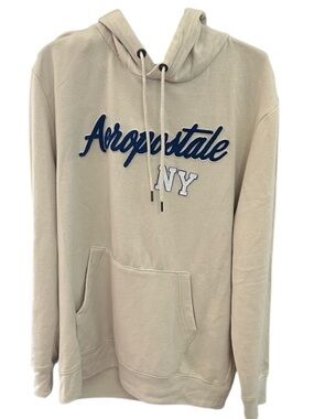 Aeropostale NEW Men's Beige Hoodie with Navy Logo